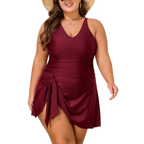 Women Plus Size Swim Dress High Stretch One Piece Swimsuit Tummy Control Bathing Suits