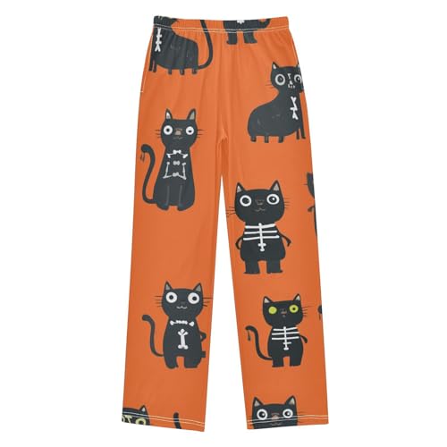 Cat Skull Boys Long Pants Soft Trousers Elastic Waist Kids Lounge Bottoms with Pockets S-XL