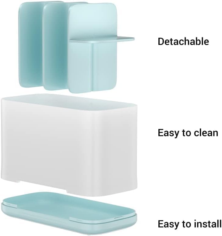 Image of STEFFAN Toothbrush Holder for Bathroom Wall Mounted Multipurpose Brush Holder, Durable Bathroom Organizer for Toothbrush Toothpaste & Accessories, Sturdy Bathroom Holder White & Blue