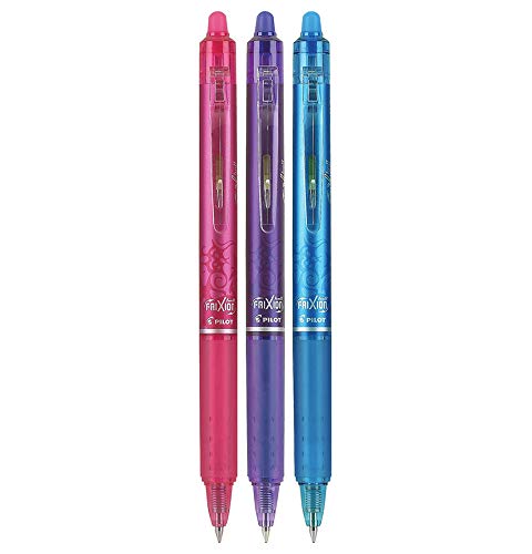 Pilot FriXion Ball Clicker Erasable Gel Ink Retractable Pen, Fine Point, 0.7mm, Assorted Colors, 3 Pack (Pink, Purple, Turquoise)