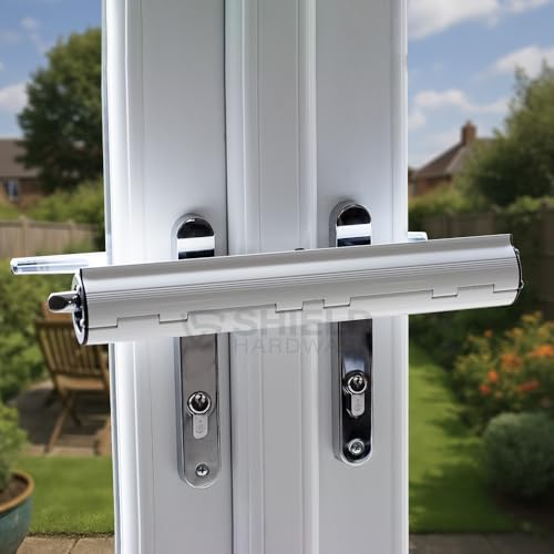 SHIELD HARDWARE Patio Door Security Lock – Heavy Duty French & Conservatory Double Door Handle Lock – Visible Anti-Intruder Deterrent, Tool-Free Installation – 5 Year Guarantee