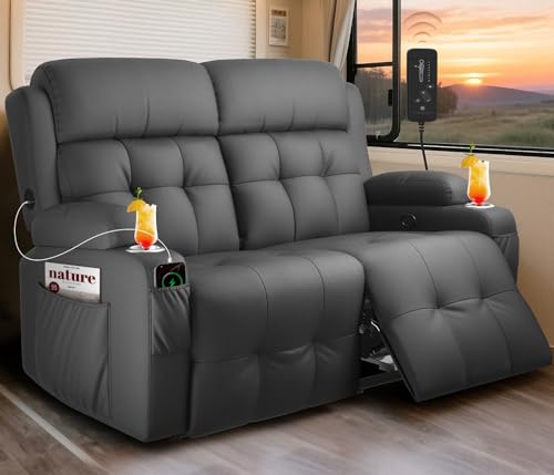 Tiooii RV Loveseat Recliner Sofa Reclining Loveseats Couch for RV Furniture Home Theater Seating with Massage USB Insert Pockets Cup Holders 150 Wall Hugger RV Recliners Sleeper Sofa