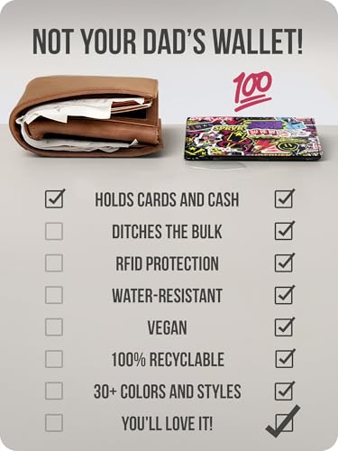 Image of Supervek Sticker Paper Slim Wallet - Hypebeast Anime Streetwear Stitched Bifold Mens Wallet - Men's Credit Card Holder Purse Wallets, Gifts for Him Boys Gents - RFID Blocking