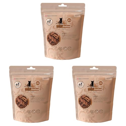 catz finefood Meatz Katzen Leckerlies Hirsch N° 9 - knusprige Streifen aus Hirschfleisch - gegrillt und getrocknet - Katzensnack ohne Zucker, getreidefrei, 45g (Packung mit 3)