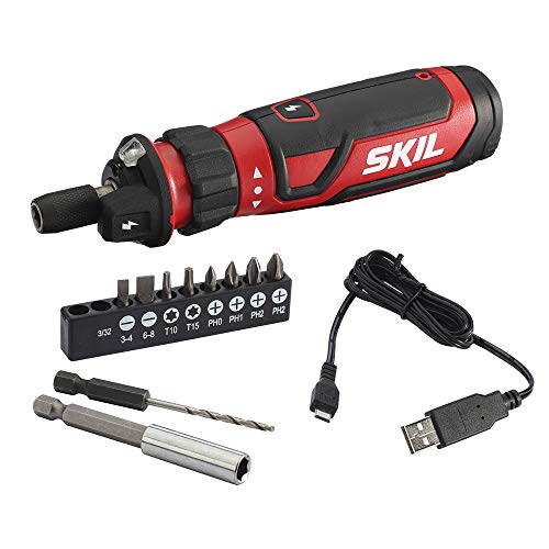 SKIL Rechargeable 4V Cordless Screwdriver with Circuit Sensor Technology, Includes 9pcs Bit, 1pc Bit Holder, USB Charging Cable - SD561201