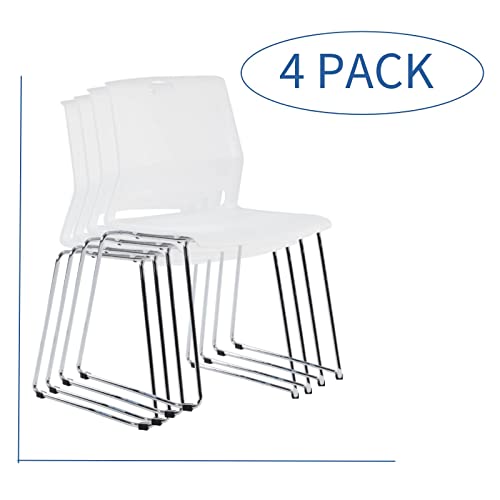 Whiterye 4 Pack Stackable Chairs, Office Guest Chairs With No Wheels, Conference Room Chairs, White Chairs For Dining Room, Conference Room, Classroom,Lobby. #TOP2