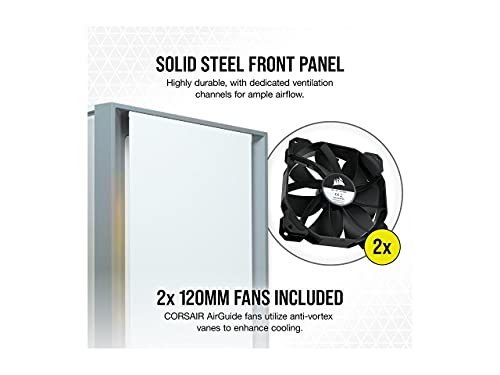 Corsair 4000D Tempered Glass Mid-Tower ATX Case (Solid Steel Front Panel, Tempered Glass Side Panel, RapidRoute Cable Management System, Spacious Interior, Two Included 120 mm Fans) White - Image 5