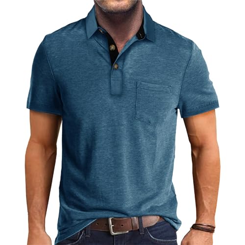 Image of Men's Short Sleeve Polo Shirts Buttons Collared T Shirts with Pocket