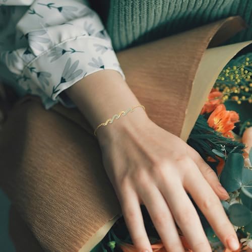 18K Gold Plated Wave Bracelet for Women, Sterling Silver Bracelets for Women with Card, Mothers Day Bracelet for Mom, Birthday Bracelets Gifts for Friendship Wife Sister Mom4