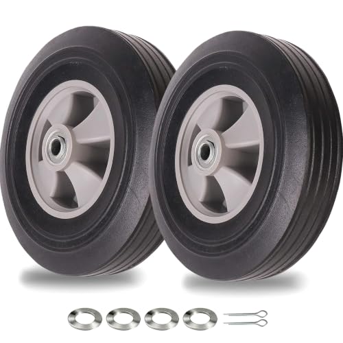 Image of (2-Pack) AR-PRO 10 inch x 2.5 inch Flat Free Solid Rubber Tires and Wheel - 10 inch Solid Wheels with 5 /8 inch Axles and 2.25 Offset Hub - Replacement Wheels for Hand Trucks Dolly and Wheelbarrows