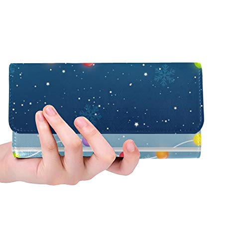 Preisvergleich Produktbild Einzigartige benutzerdefinierte Weihnachten Glühbirnen auf sternenklaren Frauen Trifold Brieftasche Lange Geldbörse Kreditkarteninhaber Fall Handtasche