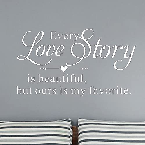 Every Love Story is Beautiful but Ours is My Favorite - Carved Pure Black Vinyl Wall Decal Art Letters Quotes Heart Shape Words Sticker Home Sweet Decoration - White