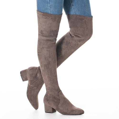 N.N.G Women Over the Knee Boots Low Heel Winter Block Suede Thigh High Chunky OTK Long Comfort2