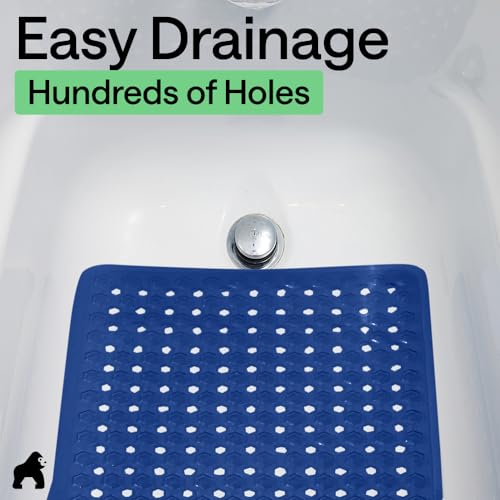 Image of Gorilla Grip Original Patented Bath, Shower Tub Mat, 35x16, Many Colors, Washable, XL Size Bathroom Bathtub Mats, Drain Holes Suction Cups, Royal Blue Opaque