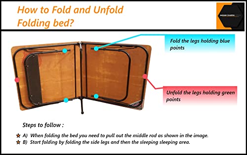 Image of Plywood Folding Bed Cot for Sleeping Space Saving Heavy Metal Frame| Portable | Multipurpose | Lightweight (Brown) (Round, 3X6 ft or 36X72 inch) Single
