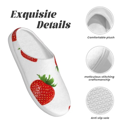 Cute Red Strawberry Full Print Flannel Slippers，Soft Warm Upper, Anti-Slip TPR Sole, for Casual Use4