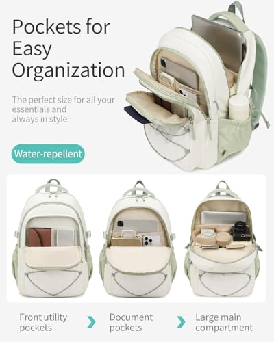 Image of Teen Backpack for Girls, Women Bookbag for College Students Middle High School, Aesthetic Schoolbag Back Pack, White Green