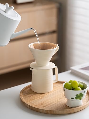 Image of Pour Over Coffee Maker,Ceramic Coffee Maker With 40 pcs Paper Filter,15oz /450ml Pour Over Coffee Dripper (White, V02)