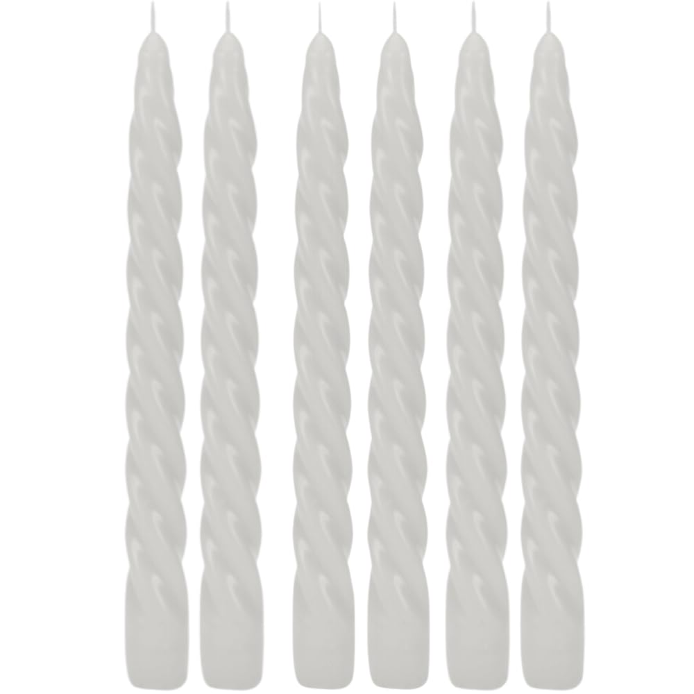 Velas trenzadas, velas en espiral, velas de candelabro en estilo barroco, juego de 6 velas en blanco, contenido del envío: 6 unidades, tamaño: H/Ø aprox. 22 x 2 cm.
