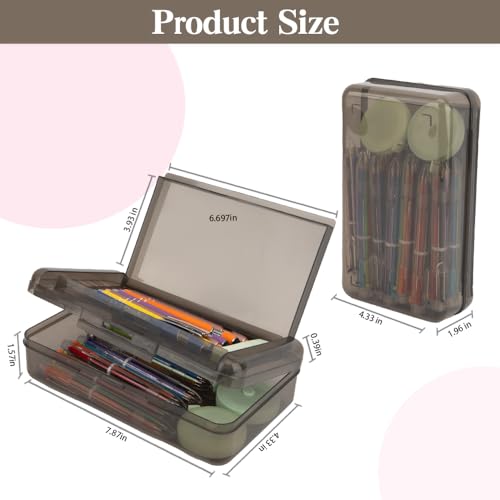 Image of Pencil Case Box, Black Double Layer Large Capacity Plastic Pencil Boxs, Clear Hard Pen Case with Snap-tight Lid,Storage Art Craft Box Marker Organizer for Kids Boys Girls Offices School Supplies