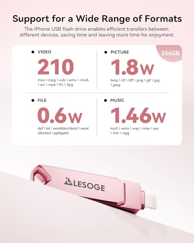 Image of MFi Certified Flash Drive 255GB for iPhone Photo Stick Thumb Drive, High Speed USB Memory Stick iPhone Flash Drive for Photos, External Storage Jump Drive for iPhone /iPad /Android /PC (Rose Pink)