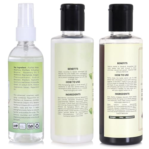Image of Nature's Herbs Herbal Shampoo Conditioner & Rosemary Water Combo | Amla Reetha Shikakai Hair Fall Control Shampoo with Aloe Vera Conditioner & Rosemary Hair Spray for Hair Growth Scalp Care | Men Women | 200 ml + 200 ml + 100 ml