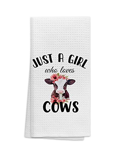 Ohsul Just A Girl Who Loves Cows Highly Absorbent Kitchen Towels Dish Towels Dish Cloth,Watercolor Floral Baby Cow Hand Towels Tea Towel For Bathroom Kitchen Decor,Cow Lovers Farm Girls Gifts #TOP19