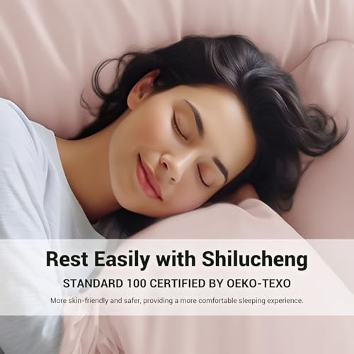 Image of Shilucheng 4 Piece Queen Sheet Sets, Cooling Sheets, Blend Rayon Derived from Bamboo, Deep Pocket Up to 16 inch, Breathable & Soft Bed Sheets, Hotel Silky Bedding Set, Light Pink