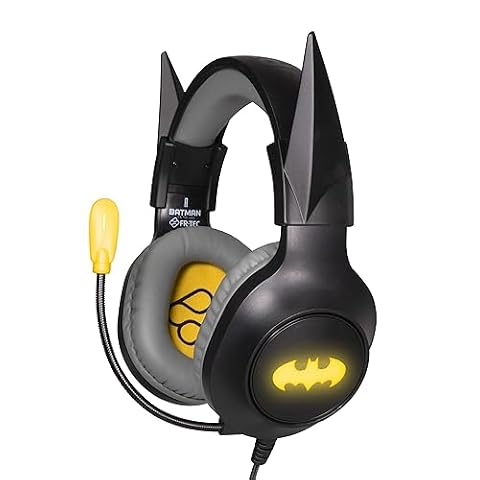 FRTEC - zestaw słuchawkowy do gier Batman z odłączanymi uszami Dark Knight, kabel LED RGB do PlayStation 5, PS4, Xbox Series X/S, Xbox One, Nintendo Switch, PC, Mac