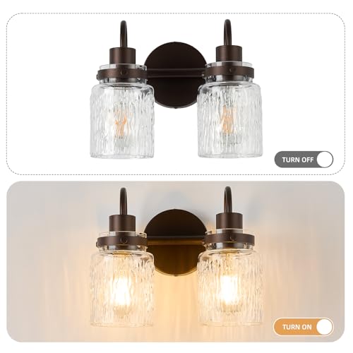 Image of 2 Lights Hammered Glass Bathroom Vanity Light, Oil Rubbed Bronze