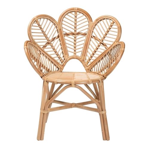 bali & pari Eliava Modern Natural Rattan Flower Accent Chair in Brown - Image 4