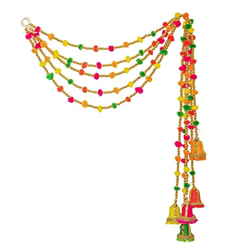 Estationeryhouse Indian Handmade 48 Pom Pom Bells Garland 5 Pack Mixed Color Diwali Christmas Festival Eid Occasions (Mixed)