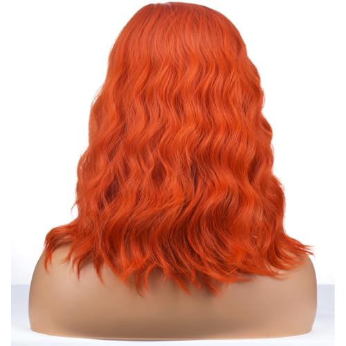 Image of BERON Reddish Orange Wigs for Women Short Curly Wavy Wig Girls Mixed Orange Color Body Heat Resistant Synthetic Hair Wig for Costume Cosplay Party or Daily Use