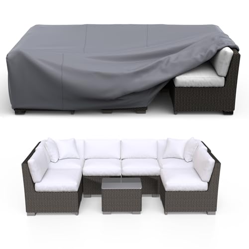 Image of Patio Furniture Set Cover Waterproof, Heavy Duty Funiture Covers for Outdoor Sectional Sofa Set Wicker Rattan Table Chair Rectangular,90 inchLx62 inchWx28 inchH,Grey