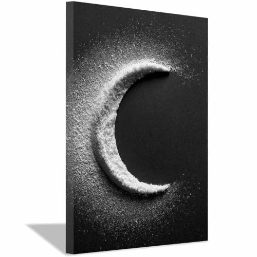 Tableau toile lune en croissant noir et blanc XENIOU encadré 60x90cm