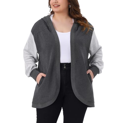 Agnes Orinda Plus Size Womens Hooded Open Front Sweatshirt Jacket with Pockets Casual Oversized Long Sleeve Hoodies