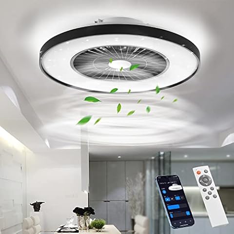 BKZO moderne Smart-LED-Deckenleuchte mit Ventilator, Deckenventilator mit Lampe, 24 Lüftungsgeschwindigkeiten, mühelose Lichtdimmung, 3000-5500 K, schwarzer Rahmen, 60CM Cover
