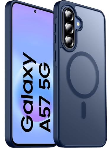 Image of Elzzi Magnetic Magsafe Case for Samsung Galaxy A57 5G Cover, Compatible with MagSafe Translucent Matte Hard PC + TPU Hybrid Back Cover, Slim Shock-Resistant Protective Case (Navy)