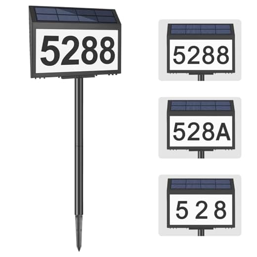 Solar Address Sign House Numbers for Outside,Lighted Address Plaque For Yard With LED illuminated, Stake & Stickers, Waterproof Address Sign For Home Street Mailbox, Easy to Read Day and Night - Black