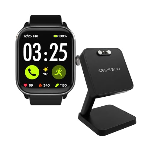 Image of Spade & Co Health Smartwatch 4 Bundle with Charging Dock - Heart Rate, Sleep & SpO2 Monitor, Pedometer, 10+ Day Battery, Answer /Make Calls, IP68 Waterproof, iOS & Android - Black
