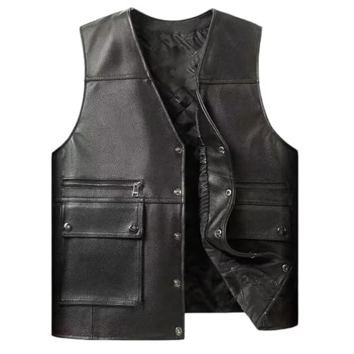 Mans Genuine Leather Motorcycle Vest Leather Biker Jacket Safety Vest
