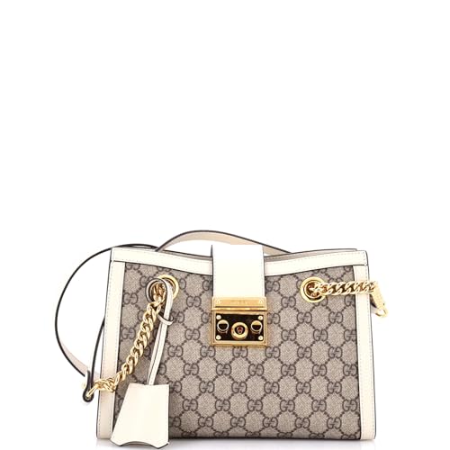 Pre-Loved Padlock Chain Tote GG Coated Canvas with Leather Small, White