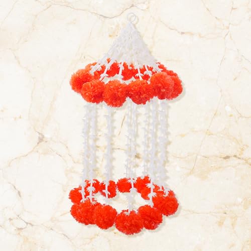 Diwali Deep Orange Chimes Marigold Garland for Home Decoration Artificial Marigold Toran Pendant for Indian Wedding Party Marigold Flowers Hanging for All Year Decoration Home Party Decoration