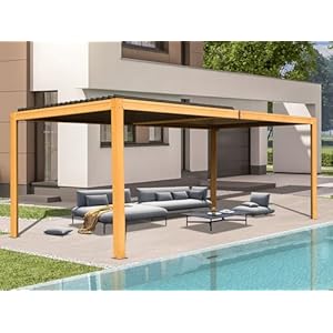 Domi louvered pergola 10x16ft wood grain aluminum pergola with adjustable roof wood looking aluminum frame efficient drainage system outdoor pergola for patio deck garden  urban country home decor
