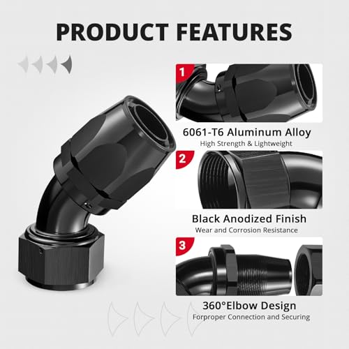 Image of EVIL ENERGY 20AN Hose End Fitting 45 Degree Swivel for CPE Braided Hose Black 2PCS