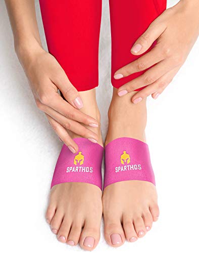 Sparthos Arch Support Sleeve - Plantar Fasciitis Support Brace - Foot Feet Brace, Ankle Pain Relief, Night Splint - Planter Plantars Fascitis Faciatis - for Men and Women (Pink-XL)