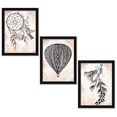 Image of kotart Wall Decor Framed Paintings for Living Room Office Bedroom Home Decor - Bohemian Art Wall Paintings with Frame Set of 3 (Art 1, 10x13 inch)