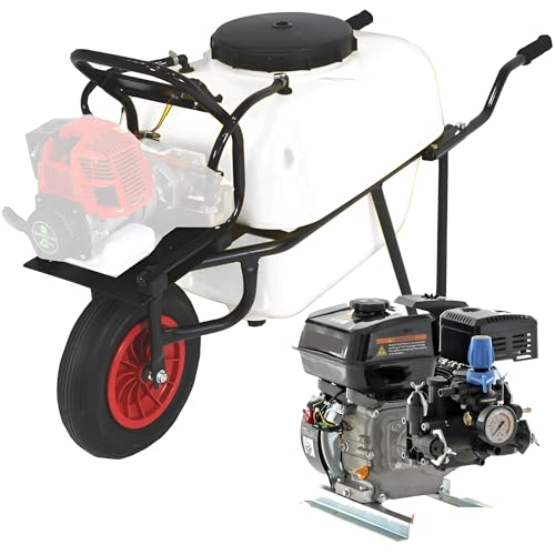 Carretilla Sulfatadora con motor 2,5cv y bomba de membrana Comet MC25 25bar 25ltr. fumigadora para todo tipo de líquidos. Uso profesional intensivo (100L 1 Rueda)