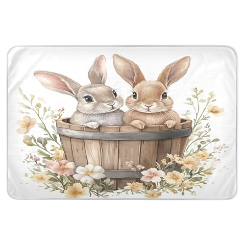 Takiito Rabbit in Wooden Bucket Bed Pad Reusable Bed Underpad Washable Waterproof Leak-Proof Quick Dry Incontinence Pee Pad for Toddlers Kids Adults Pets 34x52 in