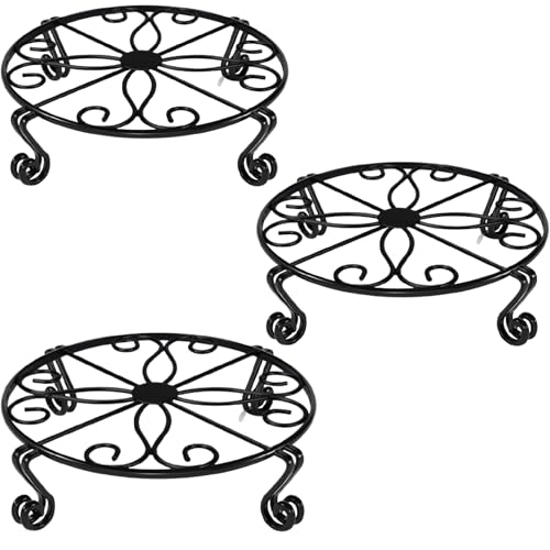 Image of Kundi Iron Plant Stand | Rust-Proof Flower Pot Holder for Indoor & Outdoor Use | Strong Metal Gamla Stand (Set of 3 Black)